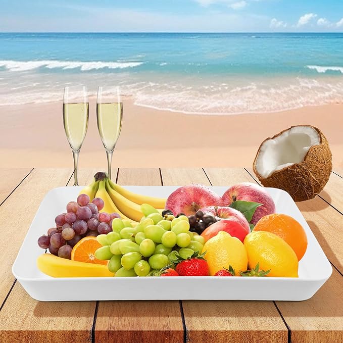 greenandlife 4 Pcs 16" x 11" Large Serving Trays for Party Supplies, Plastic Platters for Serving Food, Unbreakable Reusable Trays for Snack, Fruit, Cookies, Desserts in Kitchen, BPA Free, White