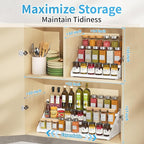 Spice Rack, Spice Organization for Cabinet - Expandable Width, 3 Tiered Spice Rack Organizer for Cabinet - Adjustable Height, Seasoning Organizer for Cabinet, Countertop, Pantry, White