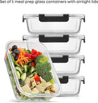 JoyJolt Glass Food Storage Containers with Lids. 5 Pack Glass Meal Prep Containers Reusable 35oz Single Compartment Airtight Container Set. Lunch Containers for Adults and Kitchen Storage Containers