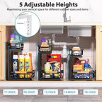 Liuoud Under Sink Organizer 2 Pack, 2 Tier Slide Out Large Capacity Height Adjustable Under Sink Organizers and Storage for Kitchen Bathroom Cabinet, Black
