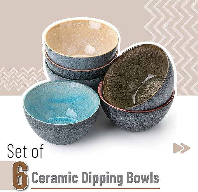 Brew To A Tea BTaT- Ceramic Cereal Bowls, 29 oz, 6 Pack, 6.3 Inches, Glazed Colors Inside, Chip-Resistant Dishwasher & Microwave Safe Bowls for Cereal, Soup, Salads, Snacks, Side Dishes