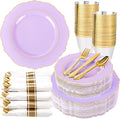 Liacere 350PCS Purple Plastic Plates - Disposable Lavender Plates 50guest Plastic Dinnerware include 100Light purple Plates,50Pack Pre Rolled Napkins Silverware 50Cups for Wedding & Mothers Day