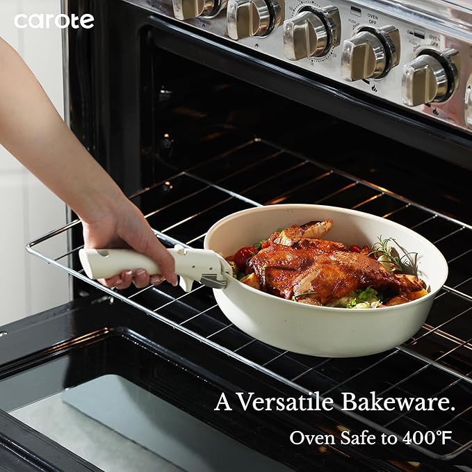 CAROTE 17pcs Pots and Pans Set, Nonstick Cookware Set Detachable Handle, Induction Kitchen Cookware Sets Non Stick with Removable Handle, RV Cookware Set, Oven Safe