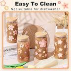 Mumufy 4 Pack Bridesmaid Glass Tumbler Gifts Cute Boho Floral 16oz Iced Coffee Cups with Bamboo Lids and Straws Elegant Bridal Party Proposal and Wedding Shower Gifts