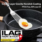 Nonstick Deep Frying Pan with Lid, 5.3 QT Swiss Granite Coating Sauté Pan, 13 Inch Healthy Non Stick Skillet Cooking Pan and Helper Handle with Silicone Cover, PFOA Free, Induction Ready.