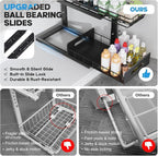 Under Sink Organizer Upgrade To Professional Rails,2-Tier Dual Pull Out Cabinet Storage,Height Adjustable Slide Out Drawers For Bathroom Kitchen,2 Pack-16.7"Dx12.8"-16.9"H,Black