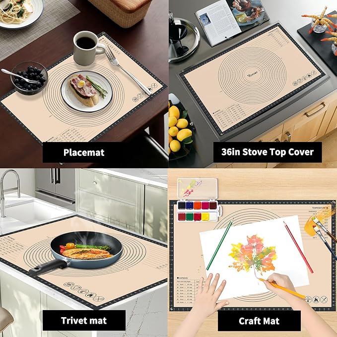Extra Large Silicone Pastry Mat for Counter Rolling Dough,28x20 Inch,0.75mm Thick,Non Slip Silicone Baking Mat with Measurement(28 x 20 In,Grey)