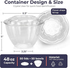 Fit Meal Prep 50 Pack 48 oz Disposable Plastic Clear Salad Bowls with Airtight Lids - To Go for Lunch, Takeout, Party, Catering, Picnic