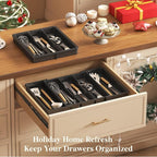 Lifewit Utensil Organizer for Kitchen Drawers, Expandable Cooking Utensil Tray, Adjustable Cutlery Silverware Flatware Holder, Plastic Spatula Tools Storage Divider, 13-22 x 15", Black