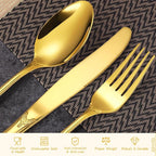 20 Pieces Gold Gorgeous Retro Silverware Set For 4, Flatware Set 18/0 Stainless Steel,Service for 4,Anti-rust Dark Utensils Fork Spoon Knife,Antique Baroque Style Cutlery Set,Dishwasher Safe