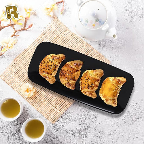 4 Pack Black Plastic Serving Tray for Party - Black Serving Tray 10 by 5.5 Inch - Dessert Trays for Food - Party Serving Trays for Entertaining - Premium Party Trays - Black Serving Platters