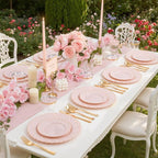 YOUBET 125Pcs Pink Plastic Plates with Gold Rim - Scalloped Plastic Plates Set Includes 25 Dinner, 25 Dessert Plate, 75 Gold Silverware for 25Geusts for Wedding Birthday Baby Shower Mothers Day