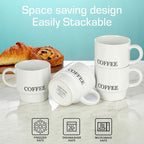 Signature Housewares Stackable Coffee Mug Tower Set with Metal Wire Rack - 15 Ounce Coffee Mugs for Coffee, Tea, Cocoa, Milk, Cappuccino, Hot Chocolate Set of 4 - White Coffee