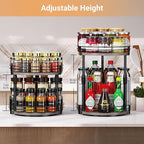 Lazy-Susan-Organizer-Spice-Rack, 2-Tier Rotating Spice Organizer For Kitchen-Cabinet-Countertop-Pantry, Turntable Seasoning Holder Storage Shelf With Adjustable Height