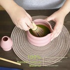 Pink Matcha Whisk Set, Ceramic Matcha Kit Set Gift Present Includes Matcha Bowl, Matcha Whisk and Holder, Bamboo Scoop, Scoop Rest, Sifter and Tea Towel - 7 Pcs Matcha Kit for Matcha Lovers