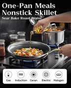 Honeycomb Stainless Steel Nonstick Frying Pan with Lid 12 Inch, Induction Cooktop Compatible Skillet, PFOA-Free Scratch-Proof, Dishwasher & Oven Safe, Stay-Cool Handle, Gold Kitchen Cookware