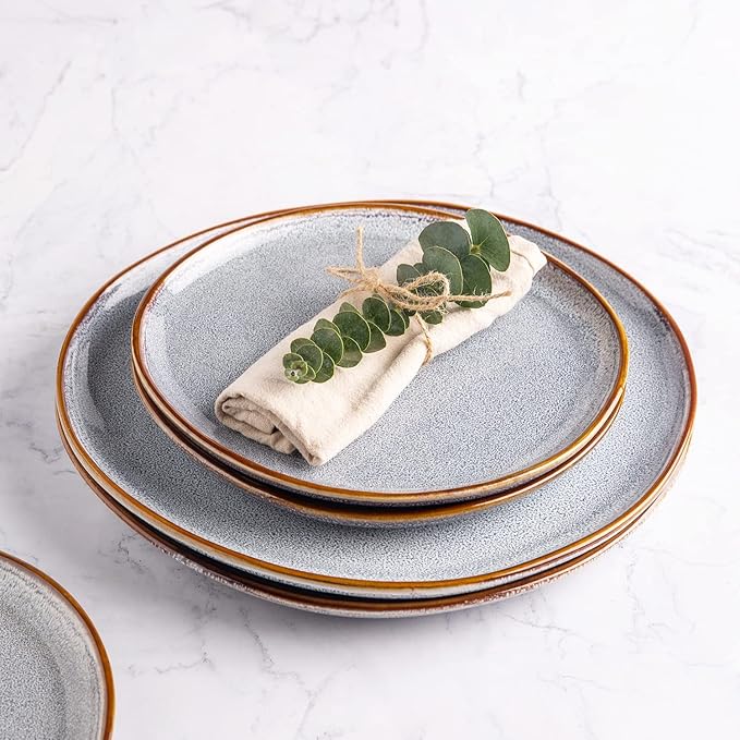 AmorArc Ceramic Dinnerware Sets,Handmade Reactive Glaze Stoneware Plates and Bowls Sets,Highly Scratch Resistant | Dishwasher & Microwave Safe Dishes Set,Service for 4 (12pc)