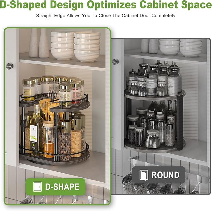 Lazy Susan Spice Rack Organizer For Cabinet With Adjustable Height, 12 inch Rotating Countertop Seasoning Organizer For Tall Bottle, 2-Tier Spining Turntable Spice Holder For Pantry
