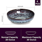 30oz Ceramic bowls set of 4-8" serving bowls for Kitchen,Pasta,Salad-Dishwasher & Microwave Safe Perfect for Housewarming, Thanksgiving, Christmas-Speckled Bluish Purple