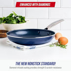Blue Diamond 12" Nonstick Frying Pan Skillet, Diamond Infused PFAS & PTFE-Free Ceramic Pot, Dishwasher & Oven Safe, Stay Cool Handle, Durable Non Toxic Metal Utensil Safe, Egg & Omelet Pan, Blue