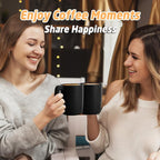 Wheat Straw Coffee Cups 16 OZ, Wheat Straw Cups with Handles, Unbreakable & Stacking Coffee Mugs Set of 6, Microwave & Dishwasher Safe Drinking Cups for Party, Camping, Kitchen - Black