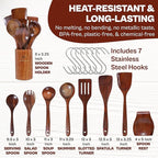 9 Piece Premium Teak Wooden Cooking Utensils Set- Spoons and Spatulas with Holder and Spoon Rest, Heat-Resistant, Non-Stick Safe, Lightweight Kitchen Tools (9)