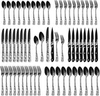 Stapava 48-Piece Black Silverware Set with Steak Knives, Stainless Steel Cutlery Flatware Set for 8, Utensil Sets Include Forks Spoons and Knives for Home Kitchen, Mirror Polished, Dishwasher Safe