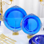 Bestluck 350 PCS Blue and Gold Plastic Plates, Disposable Dinnerware Set for 50 Guests, 100 Disposable Plates, 150 Silverwares, 50 Cups, 50 Napkins for Wedding, Party, Graduation