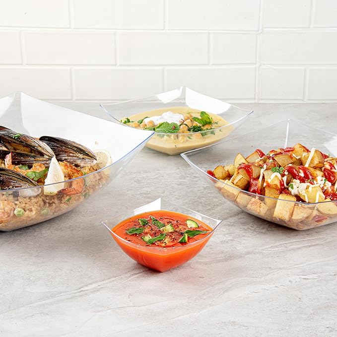 Restaurantware-Moderna 8 Ounce Fancy Plastic Bowls, 10 Square Disposable Salad Bowls - Durable, Heavy-duty, Clear Plastic Bowl, For Warm And Cold Foods