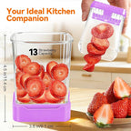Fruit Slicer Cup for Strawberry, Banana, Hard-Boiled Egg - Detachable Cutter with Push Plate - Rapid & Safe Slicing Kitchen Gadget for Quick Meal Prep (Purple)