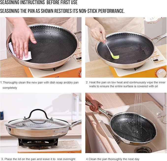 10 Inch Hybrid Nonstick Frying Pan, Stainless Steel Pan Non Stick Skillet, PFOA Free Cookware, Non Toxic Chef's Pan, Compatible with Electric, Gas and Induction, No Lid