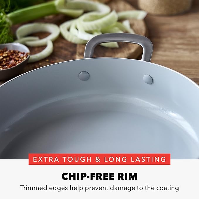 GreenPan x Bobby Flay 4.5QT Nonstick Saute Pan with Glass Lid, PFAS-Free Diamond Ceramic, Induction Suitable, Stay-Cool Silicone Handle, Easy Clean Dishwasher & Oven Safe, Navy Blue