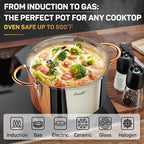 Stock Pot 12 Quart, 18/10 Tri-Ply Stainless Steel Whole Clad Stock Pot with Lid, Seamless 12 QT Cooking Pot with Copper Handle, Healthy Stockpots, Induction, Gas, Oven and Dishwasher Safe