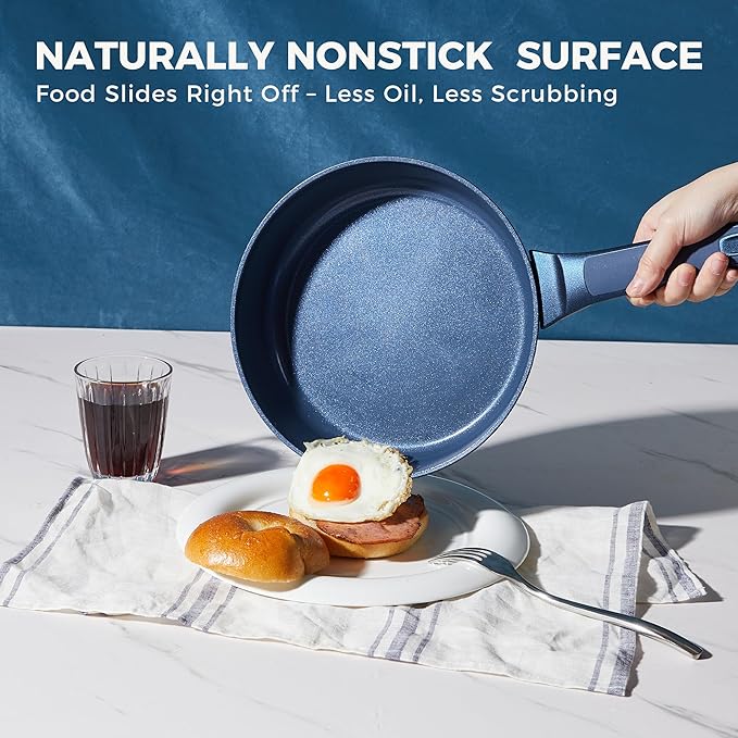 HONGBAKE 26 Pcs Pots and Pans Set Non Stick, Non Toxic Ceramic Cooking Set With 10 Silicone Utensils, Kitchen Induction Cookware & Bakeware Sets with Diamond Texture Pattern, PFOA Free, Blue