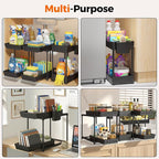 Sevenblue 3 Pack Under Sink Organizer, 2 Tier Slide Out Bathroom Cabinet Organizer, Multi-Purpose Storage Shelf for Kitchen, Black, 14.8Inch