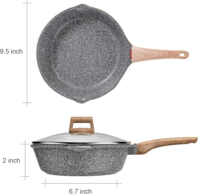 Induction Nonstick Skillet Frying Pan,Swiss medical stone Omelette Pan, Scratch-Resistant Safe Cookware Set，PFOA Free (9.5 inch)