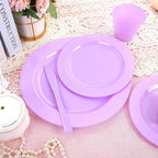 KIRE 150 PCS Purple Plastic Plates - Purple Dinnerware Set Disposable 25 Dinner & 25 Salad Plates 25Forks 25Knives 25Spoons 25Clear Cups for Birthday/Baby Shower/Easter/Spring