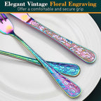 Rainbow Silverware Set, 30 Pieces Vintage Carved Flatware Set for 6, Stainless Steel Cutlery Set with Knife/Fork/Spoon,Utensil Set for Home and Kitchen, Dishwasher Safe