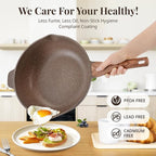 AOSION 11 Inch Nonstick Ceramic Deep Frying Pan Skille with Lid,5QT Sauté Pan for Cooking with Steam Rack,Healthy Large Skillet,Stay Cool Handle, Induction Compatible, PFOA & PFAS Free. (BROWN)