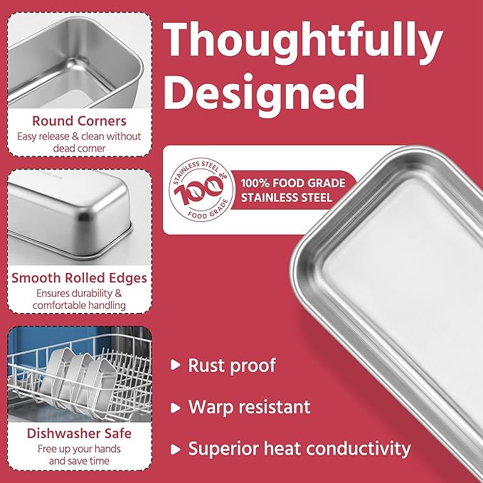 E-far Mini Loaf Pan Set of 8, Small Stainless Steel Bread Baking Pans for Oven, 6.3 x 3.5 Inch Tiny Meatloaf Pans for Homemade Bread Pound Cake Brownies, Non-toxic & Dishwasher Safe