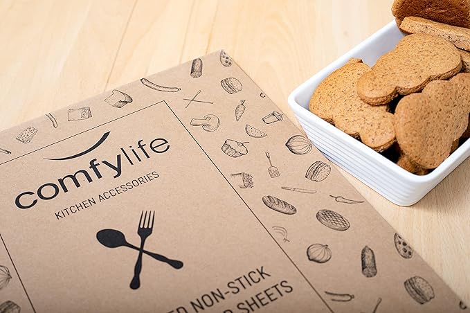 Comfylife 120 x Parchment Paper Sheets - No Curl, No Tear, No Burn Baking Paper (16 x 12 inch) – No Chemical Unbleached – Cookie Paper Precut Baking Sheets For Baking