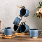 GBhome 12 OZ Stackable Coffee Mugs Set of 6, Ceramic Coffee Mugs with Texture Patterns for Man,Woman,Dad,Mom, Modern Coffee Cups for Latte/Cappuccino/Cocoa. Dishwasher&Microwave Safe