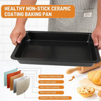 Sheet Cake Pan with Lid, 15"×10"×2" Deep Jelly Roll Pan, Non-Stick Ceramic Coating Baking Pan, Oven Safe 450°F, PFOA & PTFE Free, Bake & Carry for Texas Sheet Cake, Brownies, Potluck (Black)
