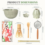 Matcha Whisk Set, Japanese Tea Ceremony Utensils (8 PCS) with Matcha Bowl with Spout (19 oz), Bamboo Whisk, Scoop, Holder, Sifter, Tea Towel – Authentic Matcha Set & Gift Box (Green)