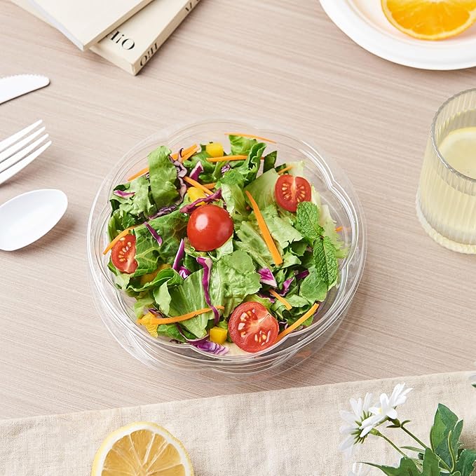 Jaluxing [18 oz. 50 Sets Clear Plastic Salad Bowls with Airtight Lids Disposable To Go Mixing Containers Serving for Fruit, Quinoa, Lunch and Meal Prep