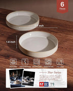 famiware Star 7.5" Pasta Bowls Set, Salad Bowl Set of 6, Double Reactive Glaze, Stackable, Perfect for Your Friend for Housewarming, Thanksgiving, Christmas, Cappuccino White