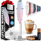 Zulay Kitchen Patented Tornado Triple Whisk Milk Frother with 4 Duracell Batteries – Handheld Foam Maker for Coffee, Lattes, Matcha & Hot Chocolate – Rich, Creamy Froth in Seconds