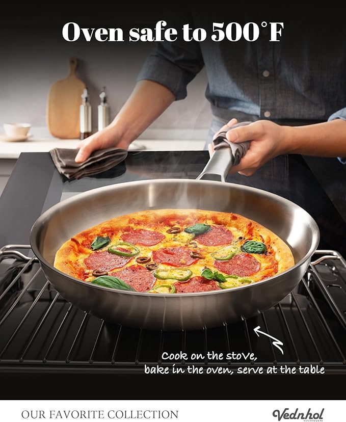 Stainless Steel Frying Pan Set with Lids 8+10+12 Inch,Tri-Ply Stainless Steel Skillets,Brushed Steel Pans with Stainless Steel Lids,Oven&Dishwasher Safe,Induction Compatible