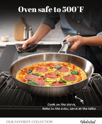 Stainless Steel Frying Pan 12 Inch with Lid, Fully Clad Tri-Ply Stainless Steel Skillet for Even Heating, Brushed Finish, Dishwasher & Oven Safe, Induction & All Stovetops Compatible