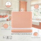 MicoYang Silicone Dish Drying Mat for Multiple Usage,Easy clean,Eco-friendly,Heat-resistant Silicone Mat for Kitchen Counter or Sink,Refrigerator or drawer liner Pink L 16 inches x 12 inches